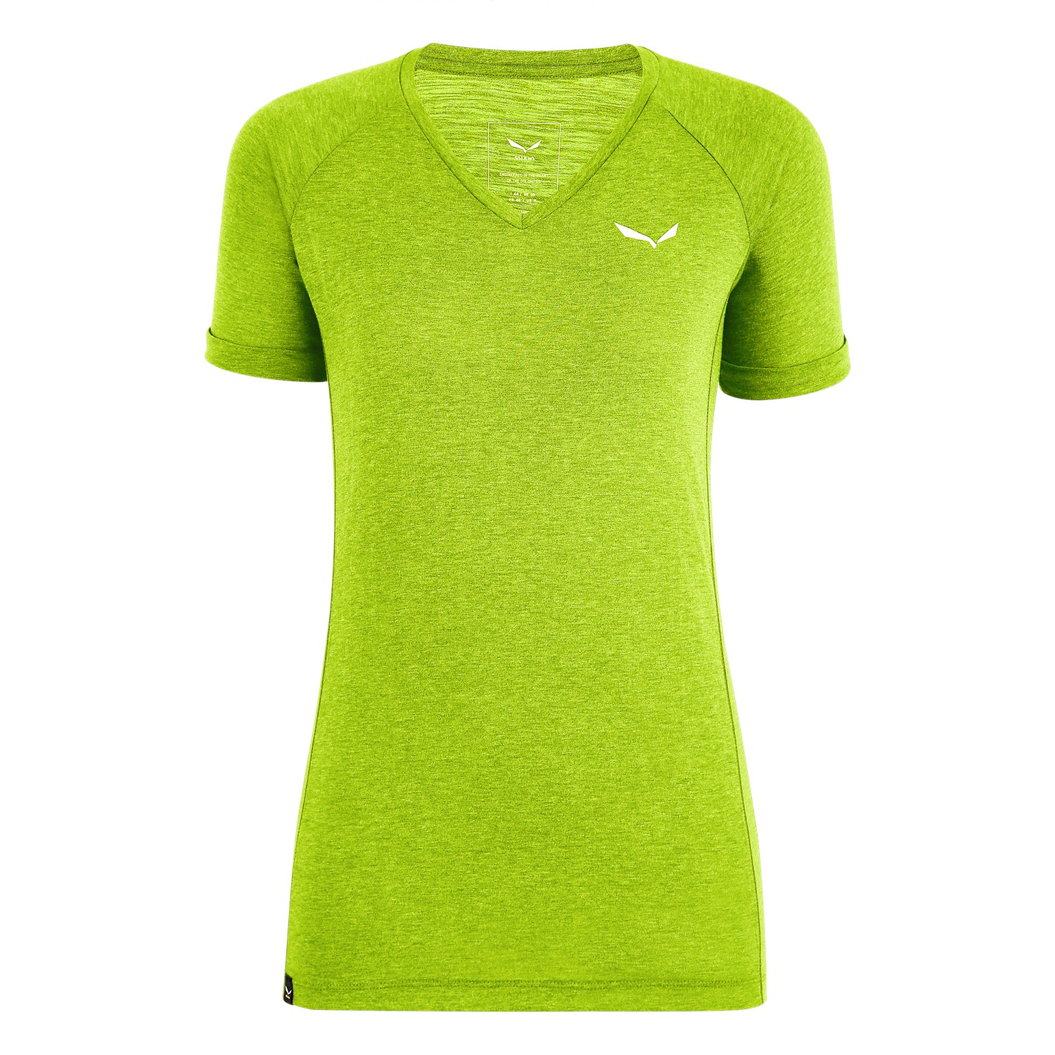 Salewa Women's Puez Melange Dry V-Neck T-Shirts Green CMT-216489